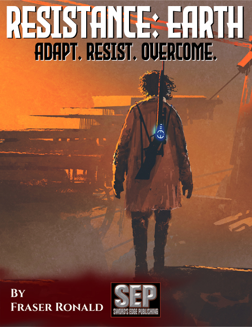 Resistance Earth RPG cover. A lone figure faces a desolate landscape, their rifle on their back.